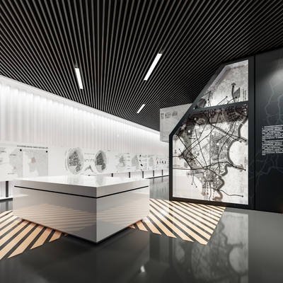  现代科技企业展厅su模型 