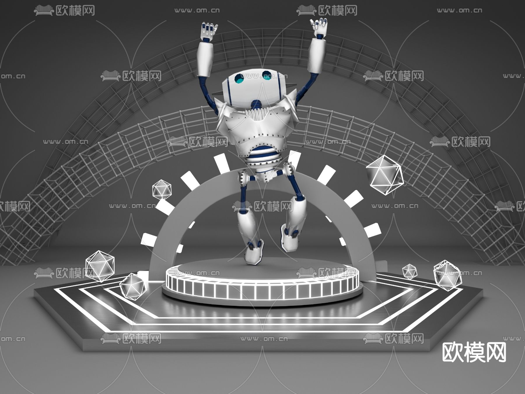 现代卡通机器人雕塑3d模型下载