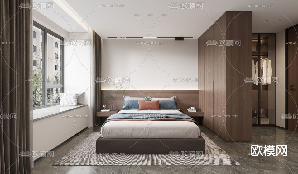 现代家居卧室免费3d模型下载_ID11893382_3dmax免费模型-欧模网
