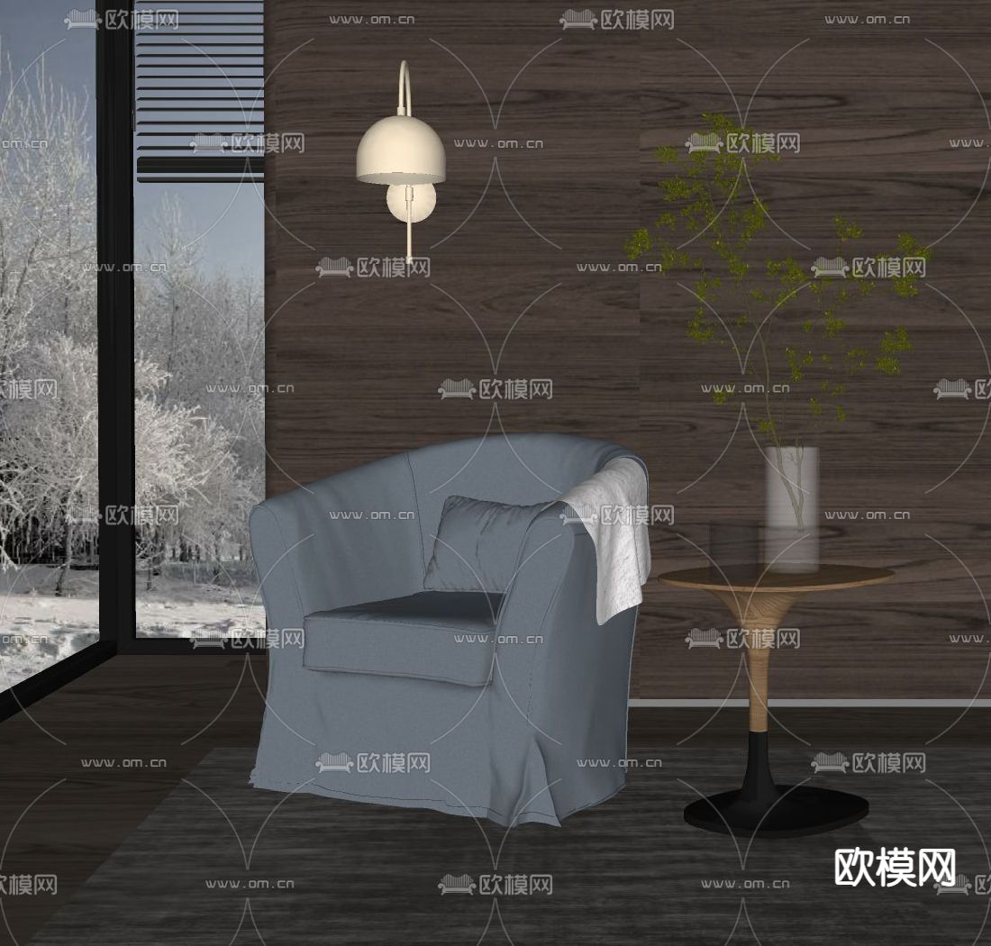 现代布艺休闲沙发su模型下载（渲染图2）