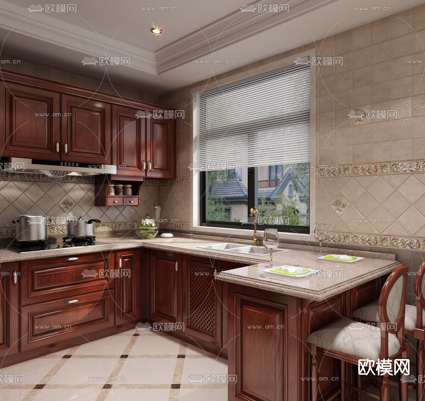 欧式古典家居厨房免费3d模型下载（渲染图2）