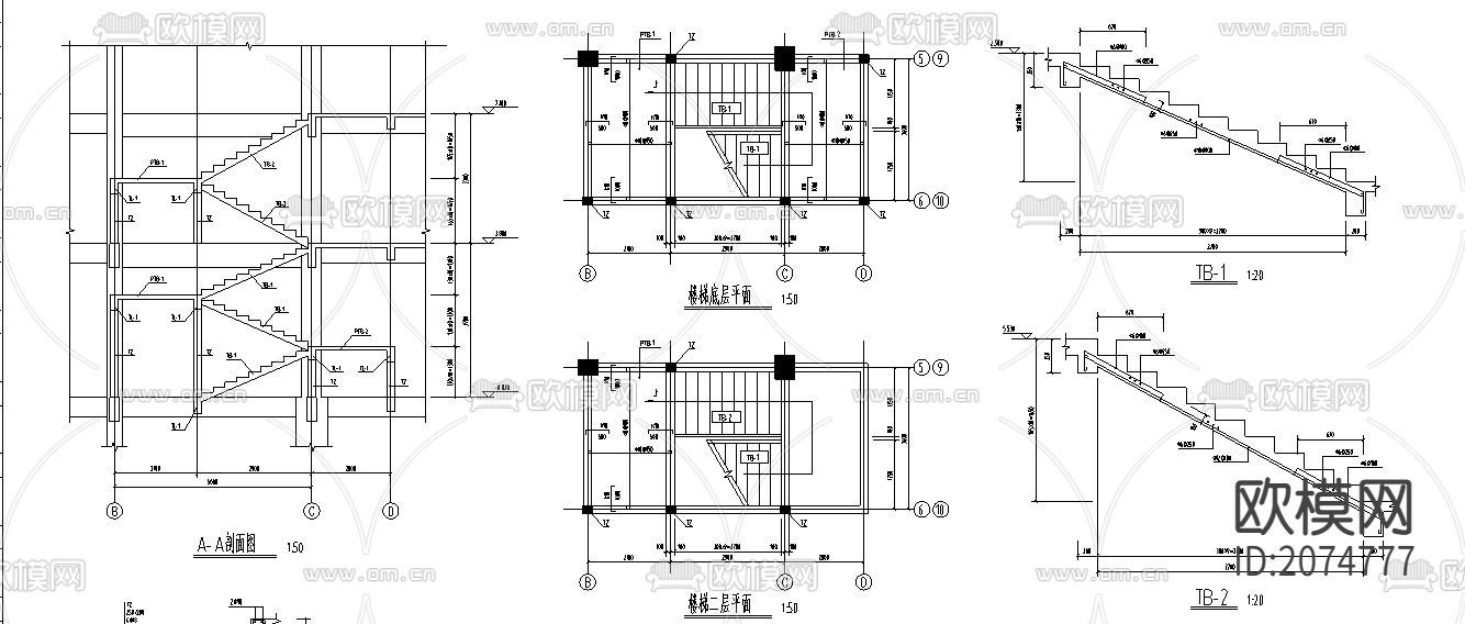 框架办公车库综合楼结构CAD施工图下载（渲染图1）