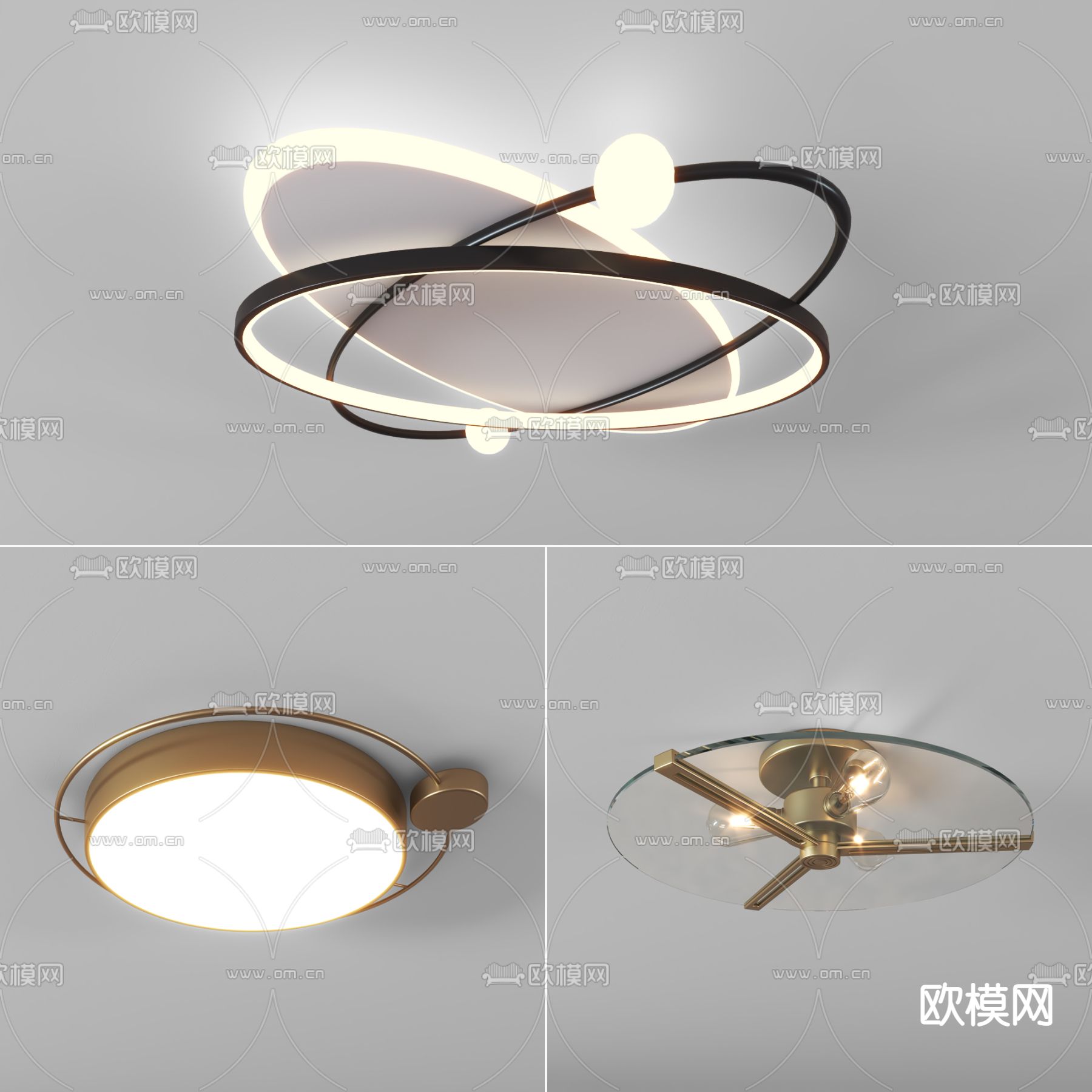 现代轻奢吸顶灯su模型下载（渲染图1）