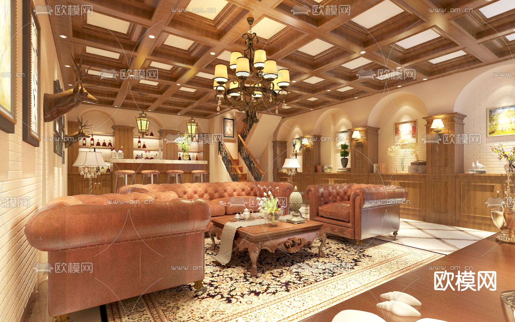 新古典家居客厅免费3d模型下载（渲染图2）