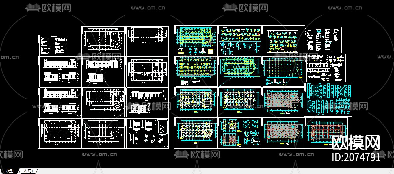 框架结构办公楼整套CAD图纸下载（渲染图6）