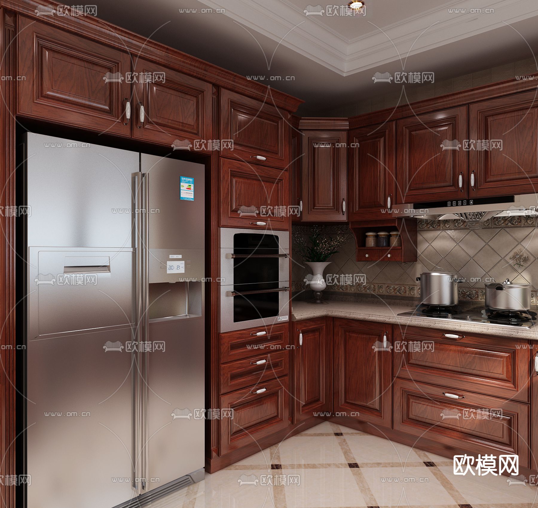 欧式古典家居厨房免费3d模型下载（渲染图3）