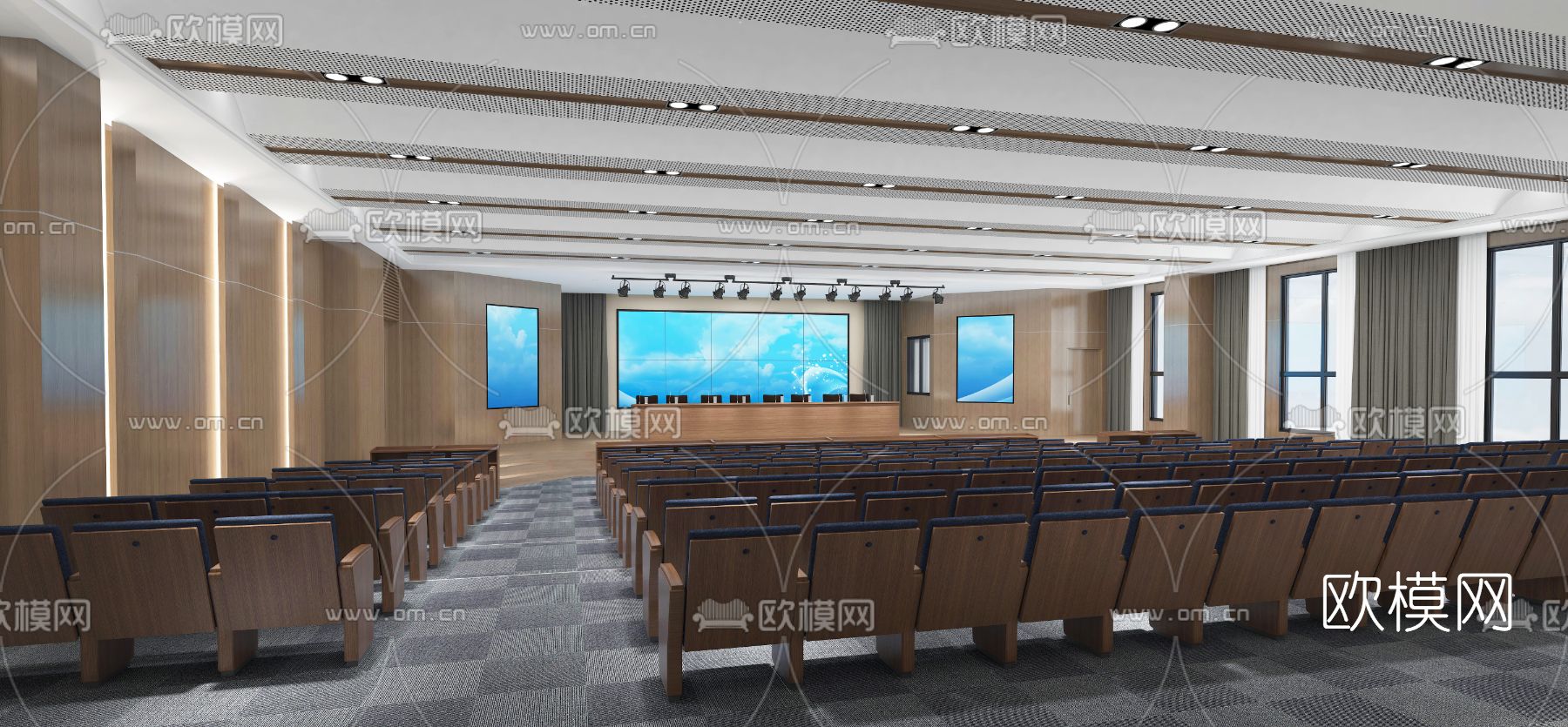 现代酒店会议室报告厅3d模型下载