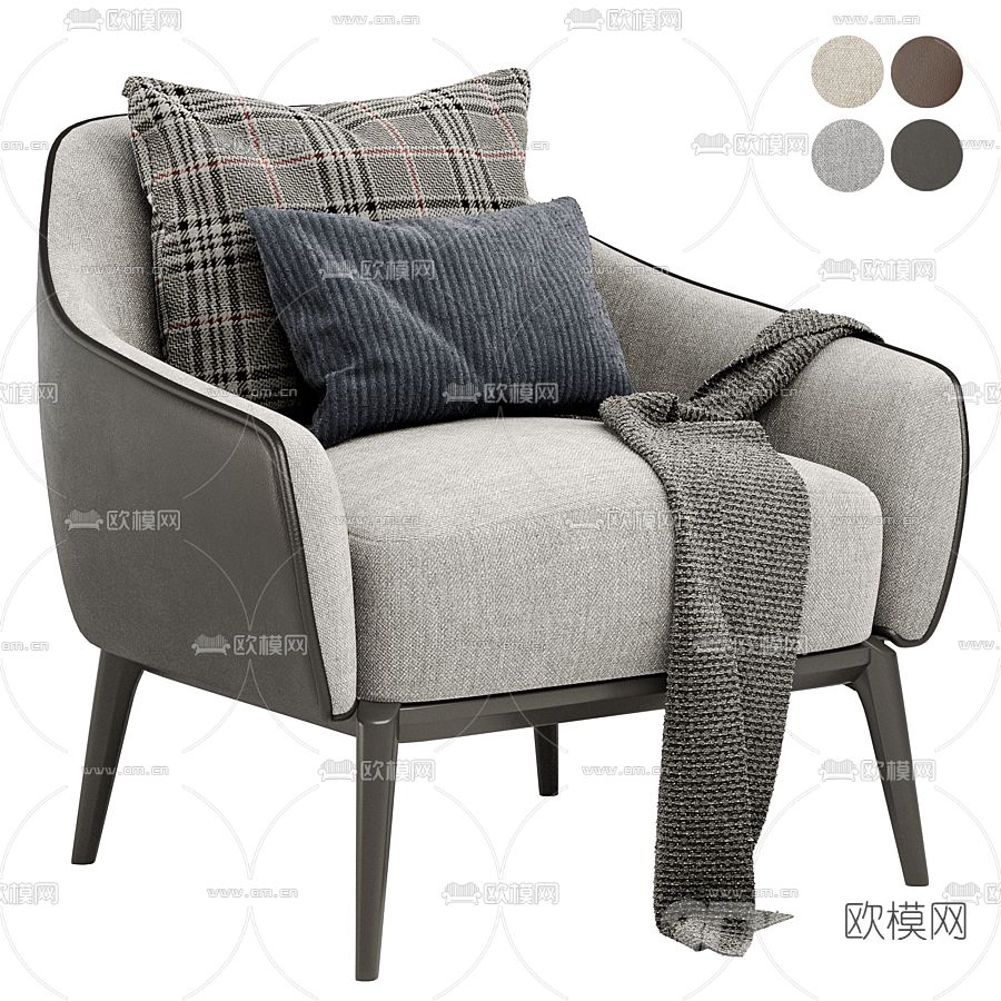 现代布艺单人沙发3d模型下载（渲染图2）