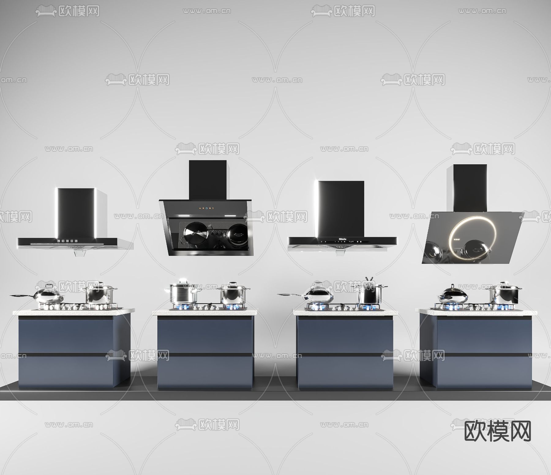 现代抽油烟机燃气灶su模型下载（渲染图1）