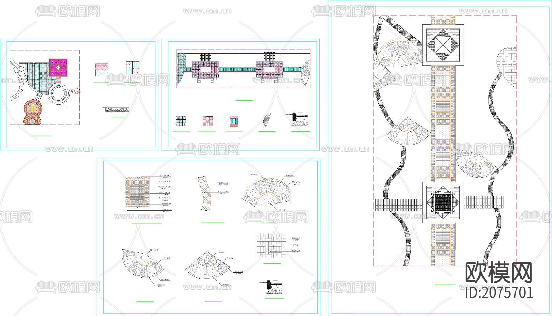 园路铺装CAD施工图下载