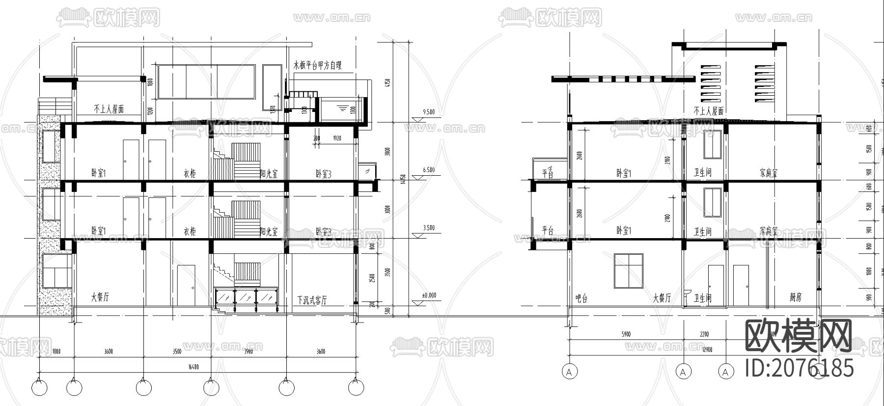海山别墅建施CAD施工图下载（渲染图5）
