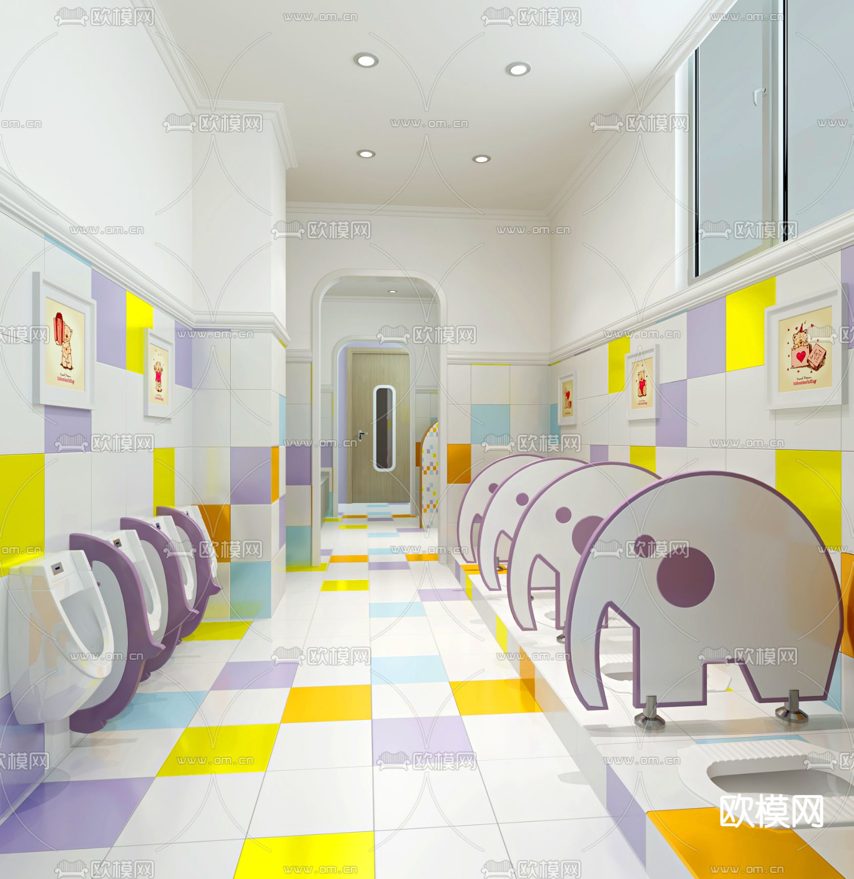 现代幼儿园儿童卫生间免费3d模型下载