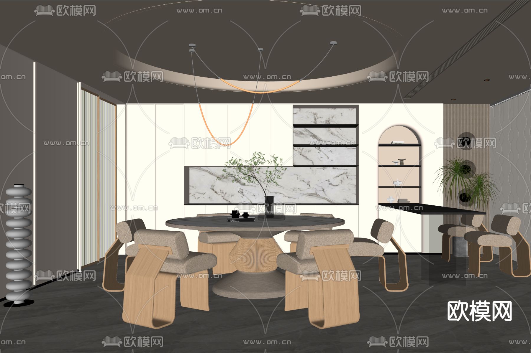 侘寂餐厅su模型下载（渲染图2）