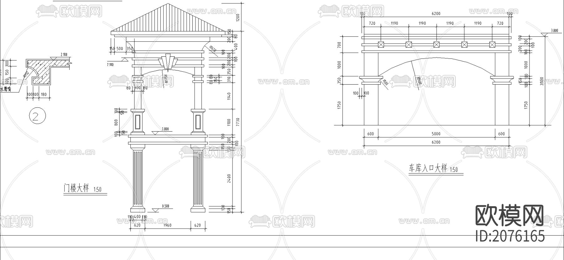 两套仿古别墅建筑图CAD施工图下载（渲染图3）