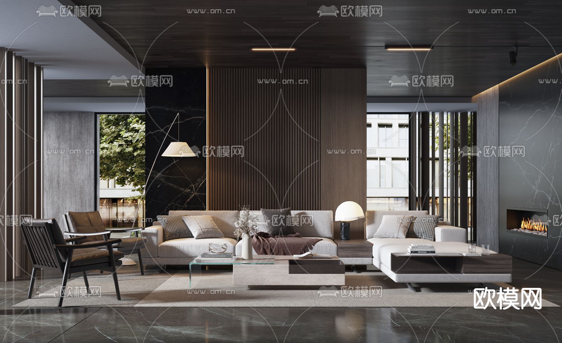 现代布艺转角沙发组合3d模型