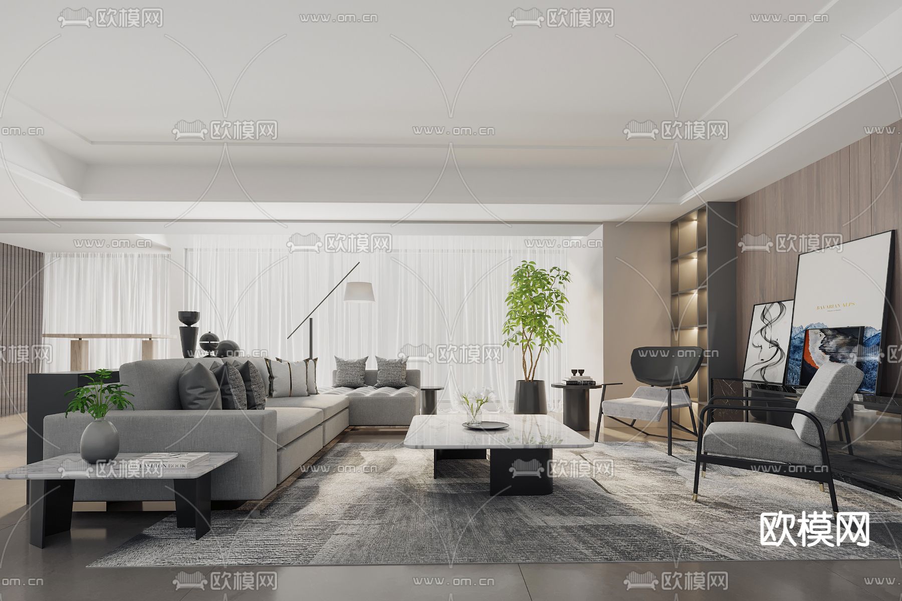 现代家居客厅免费3d模型下载_ID11892731_3dmax免费模型-欧模网
