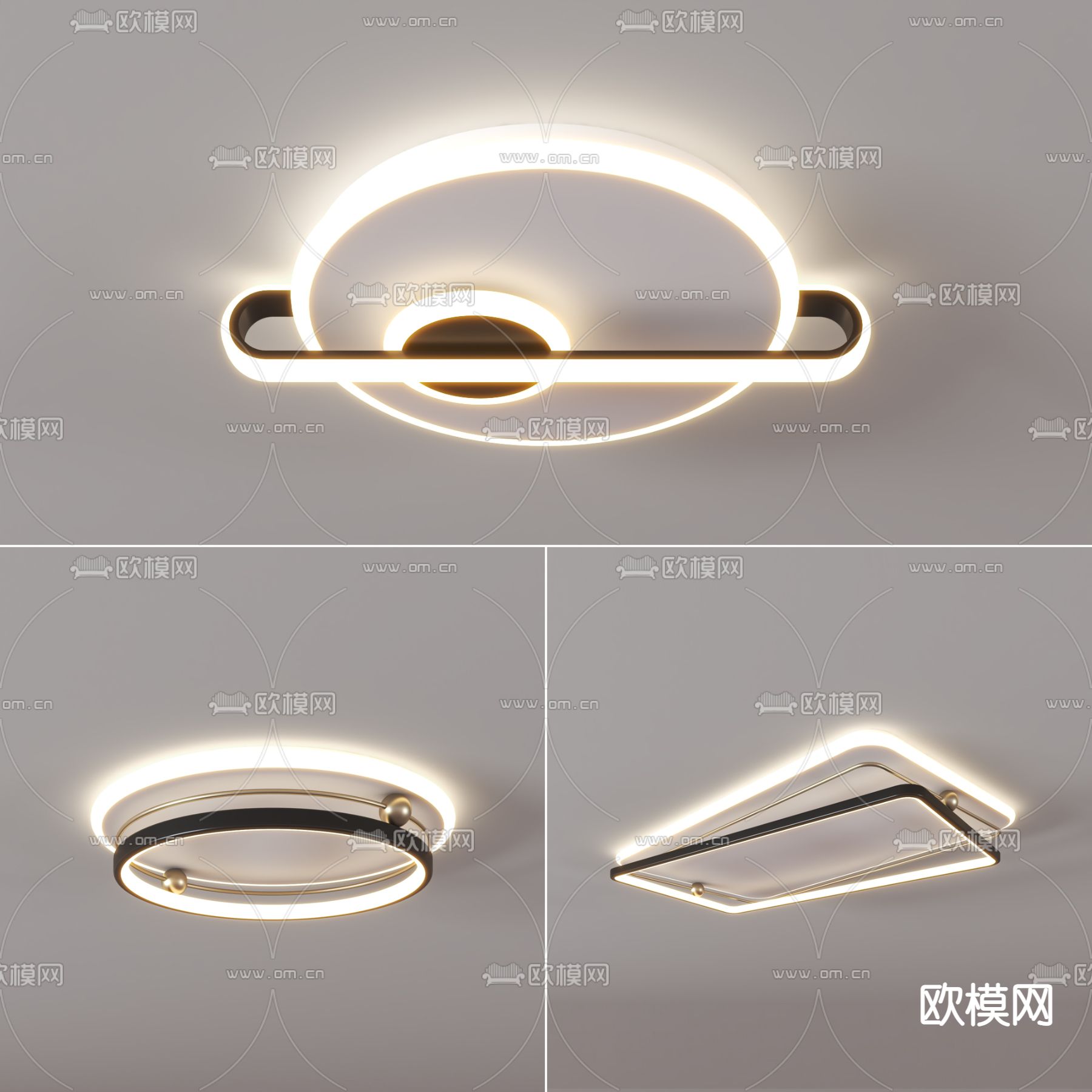 现代轻奢吸顶灯su模型下载（渲染图1）