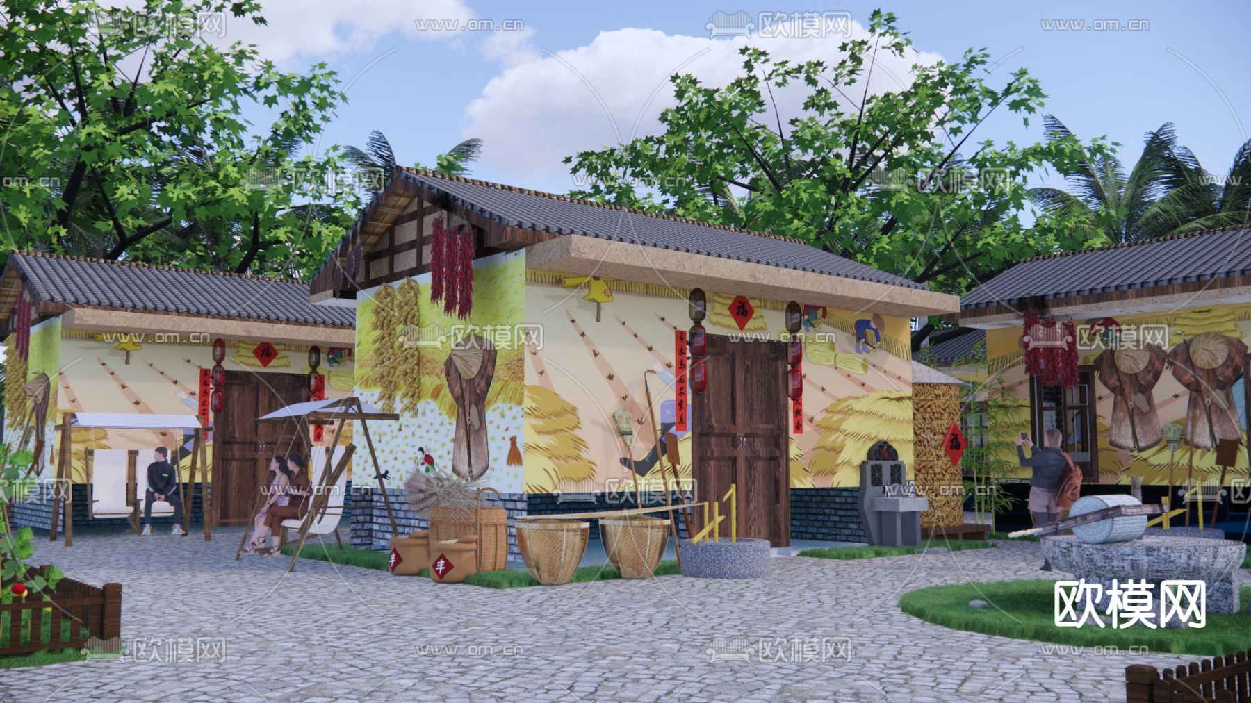 中式乡村庭院su模型下载（渲染图1）