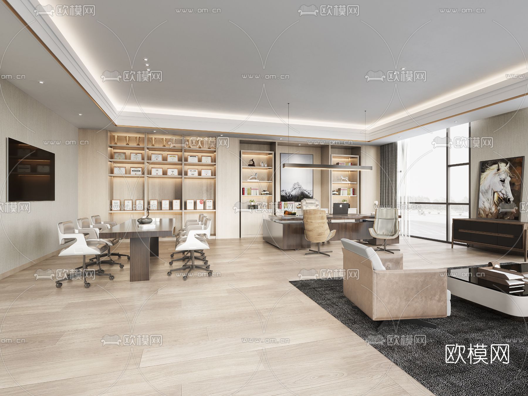 现代总经理办公室3d模型下载（渲染图2）