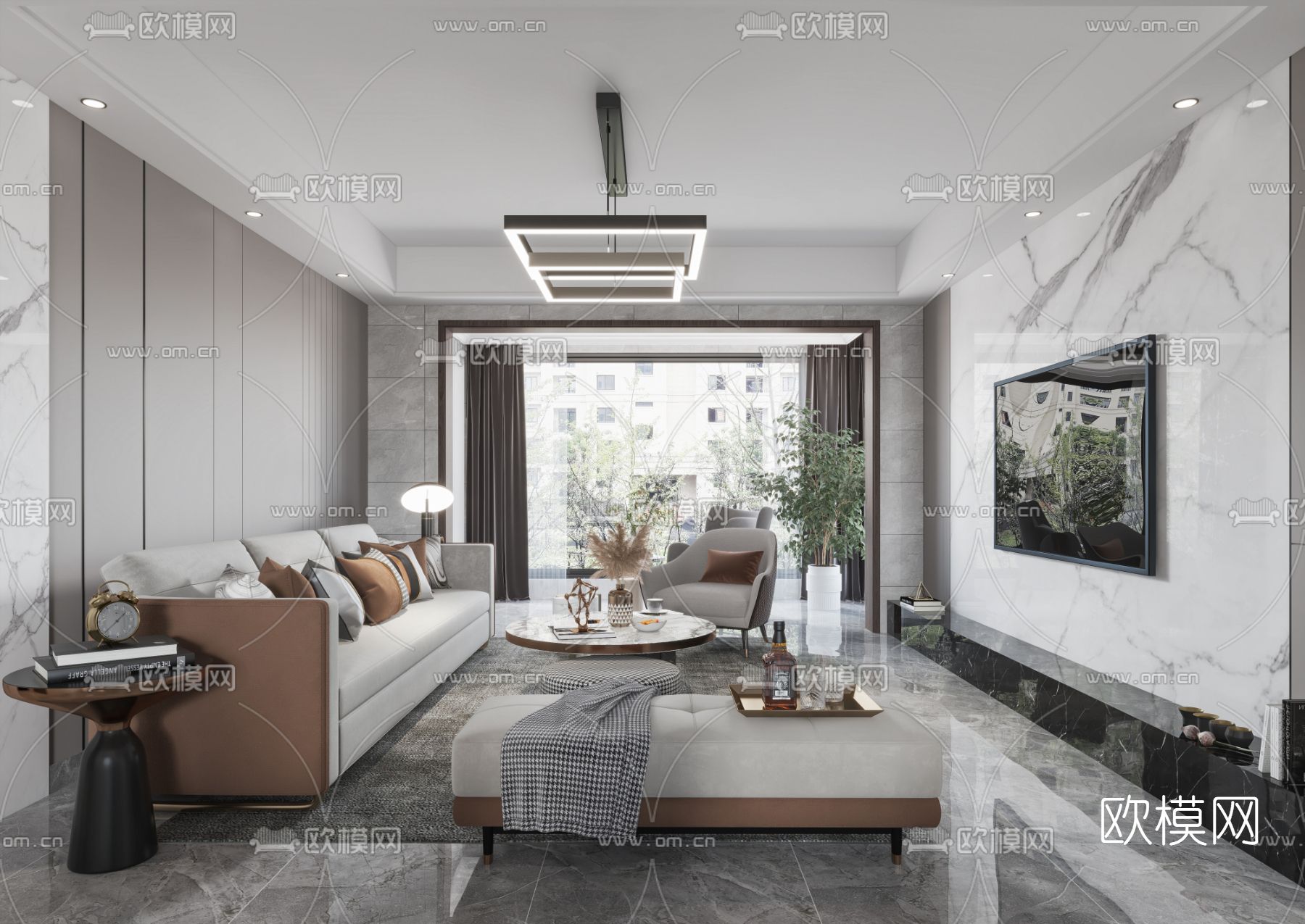 现代客厅餐厅3d模型下载_ID:11915417_3dmax免费模型-欧模网