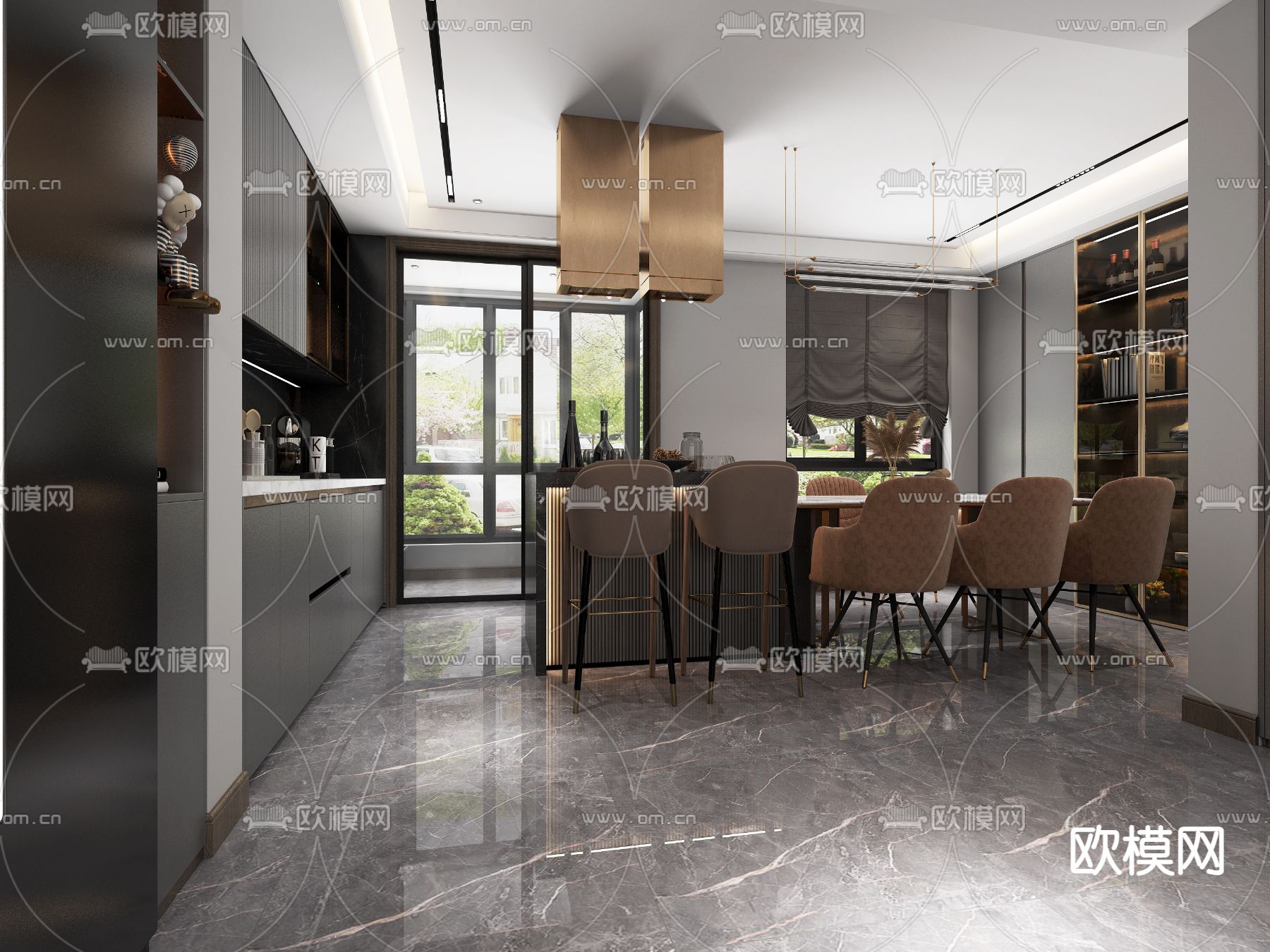 简欧客餐厅免费3d模型下载（渲染图4）