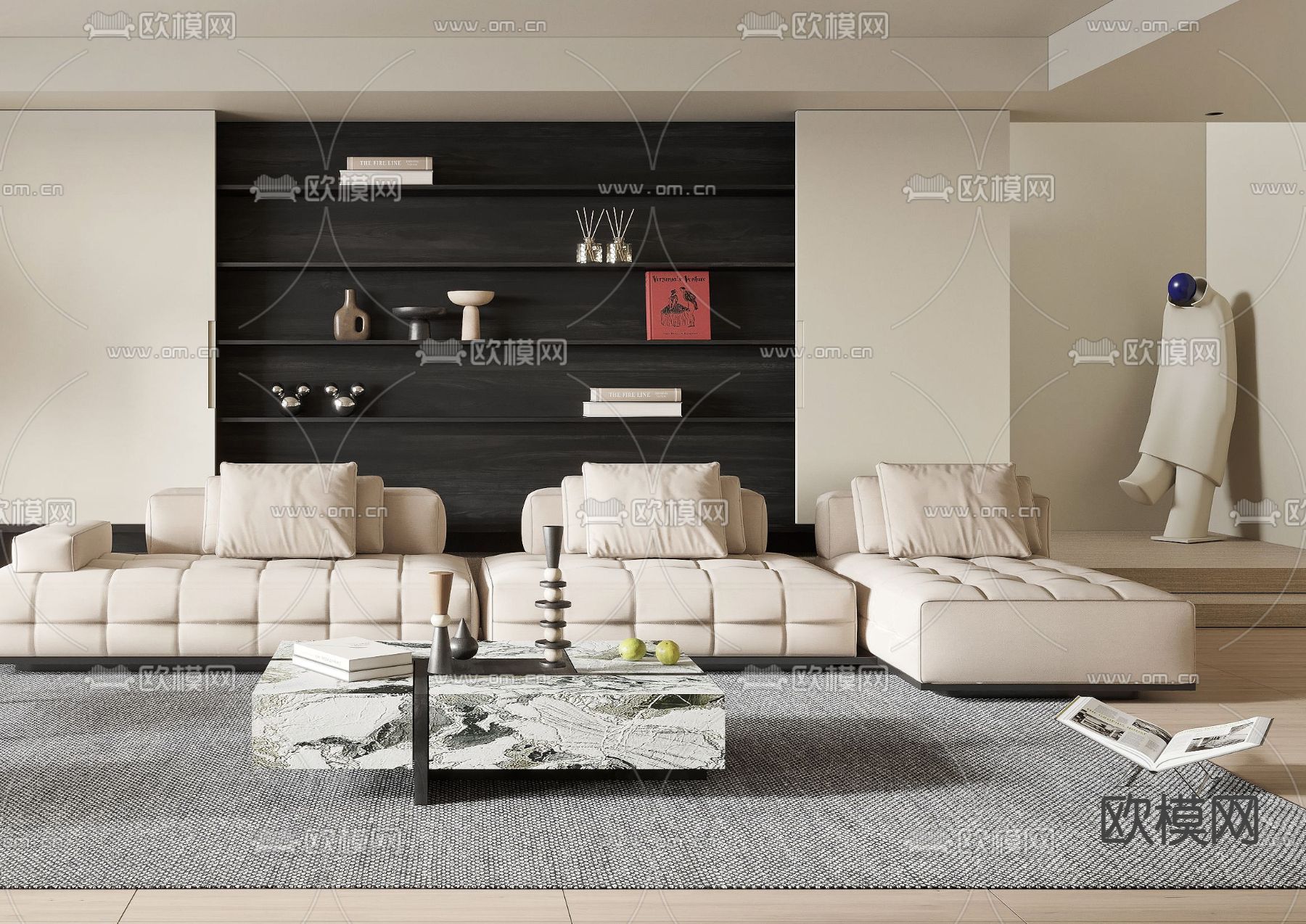 现代布艺沙发组合3d模型下载（渲染图3）