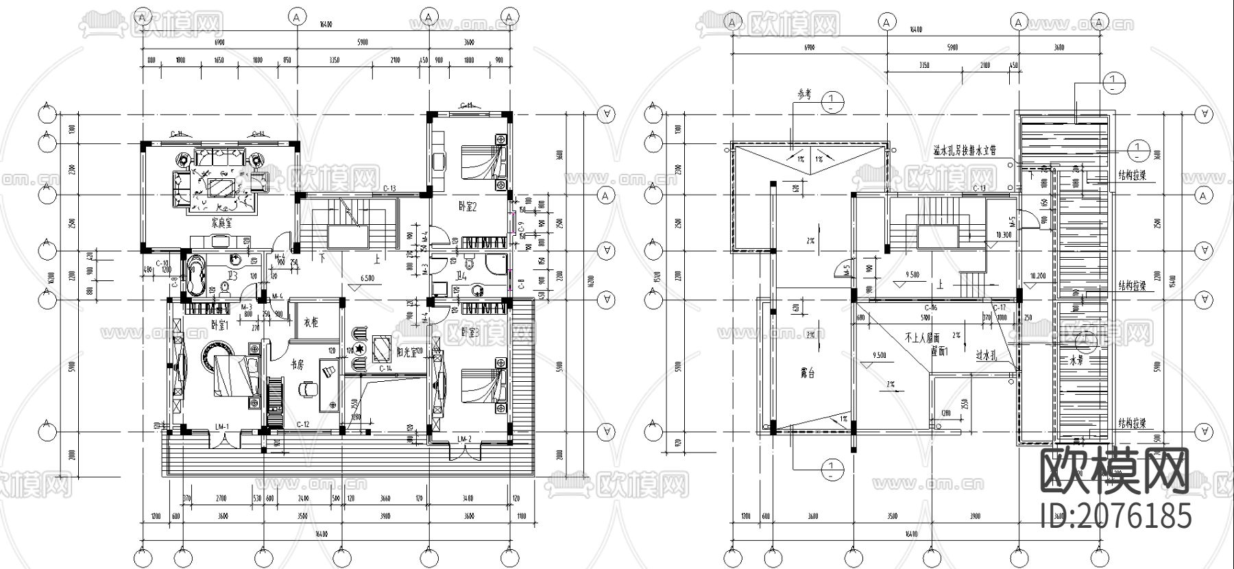 海山别墅建施CAD施工图下载（渲染图6）