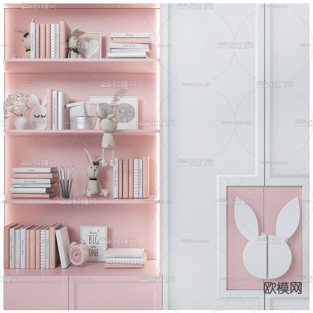 现代儿童衣柜书柜3d模型下载（渲染图2）