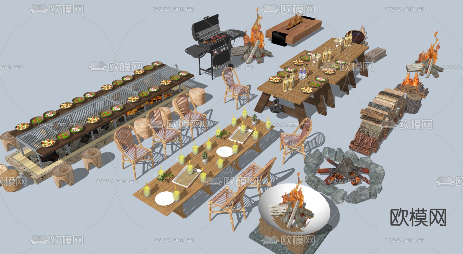 现代烧烤用具su模型下载（渲染图1）
