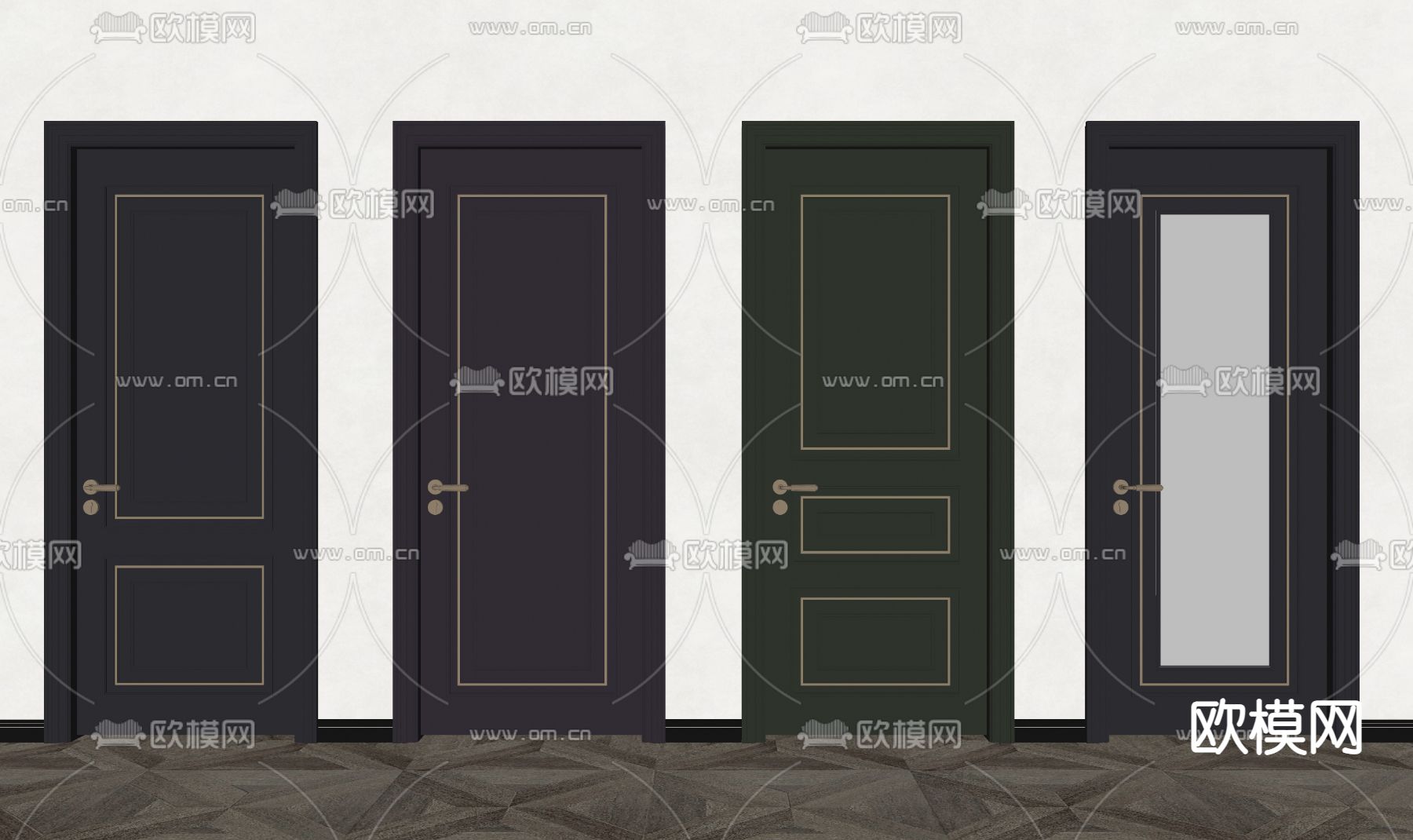 美式房门单开门su模型下载（渲染图2）