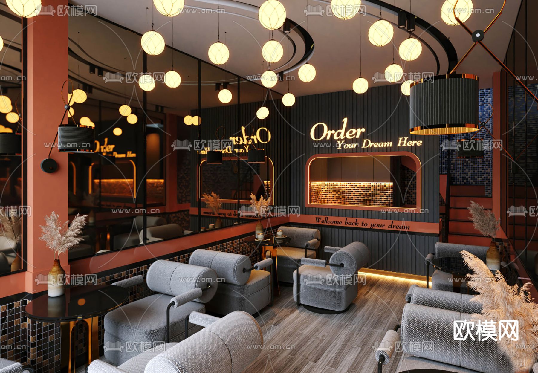 现代咖啡厅su模型下载（渲染图1）