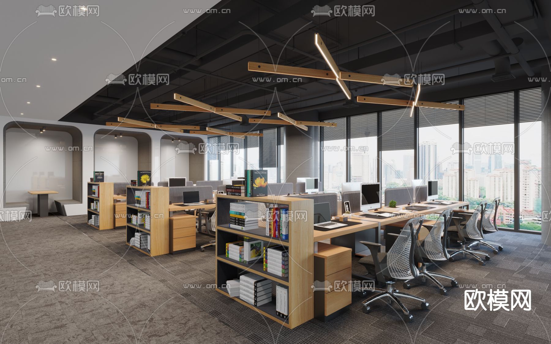 工业风开放式办公区su模型下载_ID11915614_sketchup模型下载-欧模网
