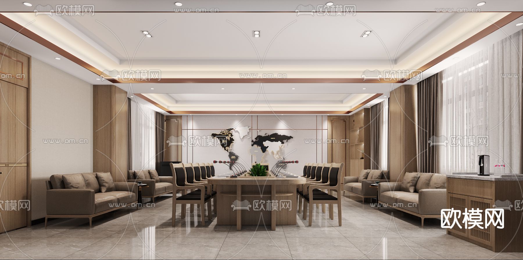 新中式会议室免费3d模型下载（渲染图1）