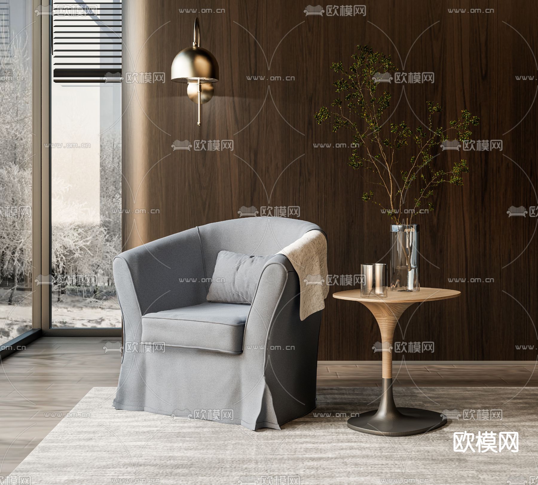 现代布艺休闲沙发su模型下载（渲染图1）