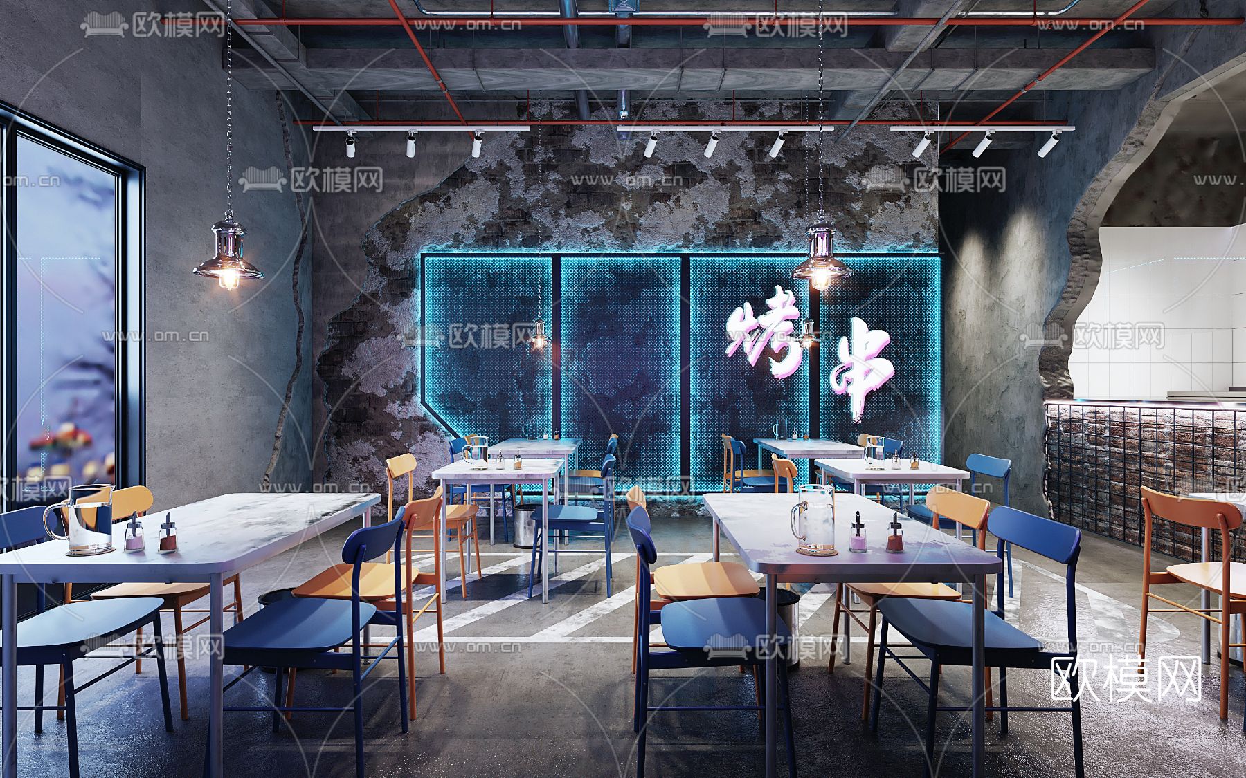 工业风烧烤店3d模型下载（渲染图2）