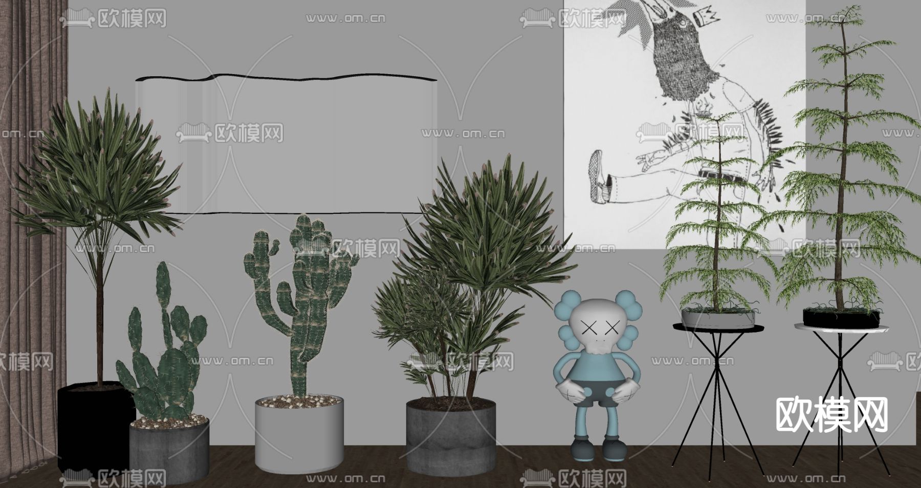 现代绿植盆栽su模型下载（渲染图2）