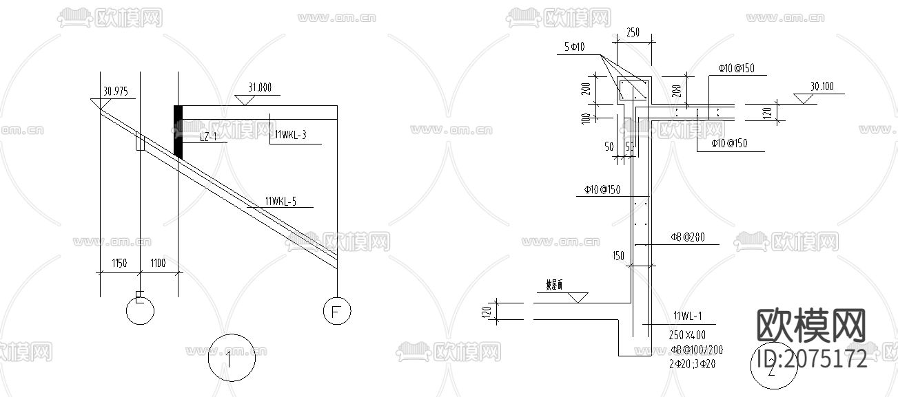 框架住宅基础平面CAD结构图下载（渲染图1）