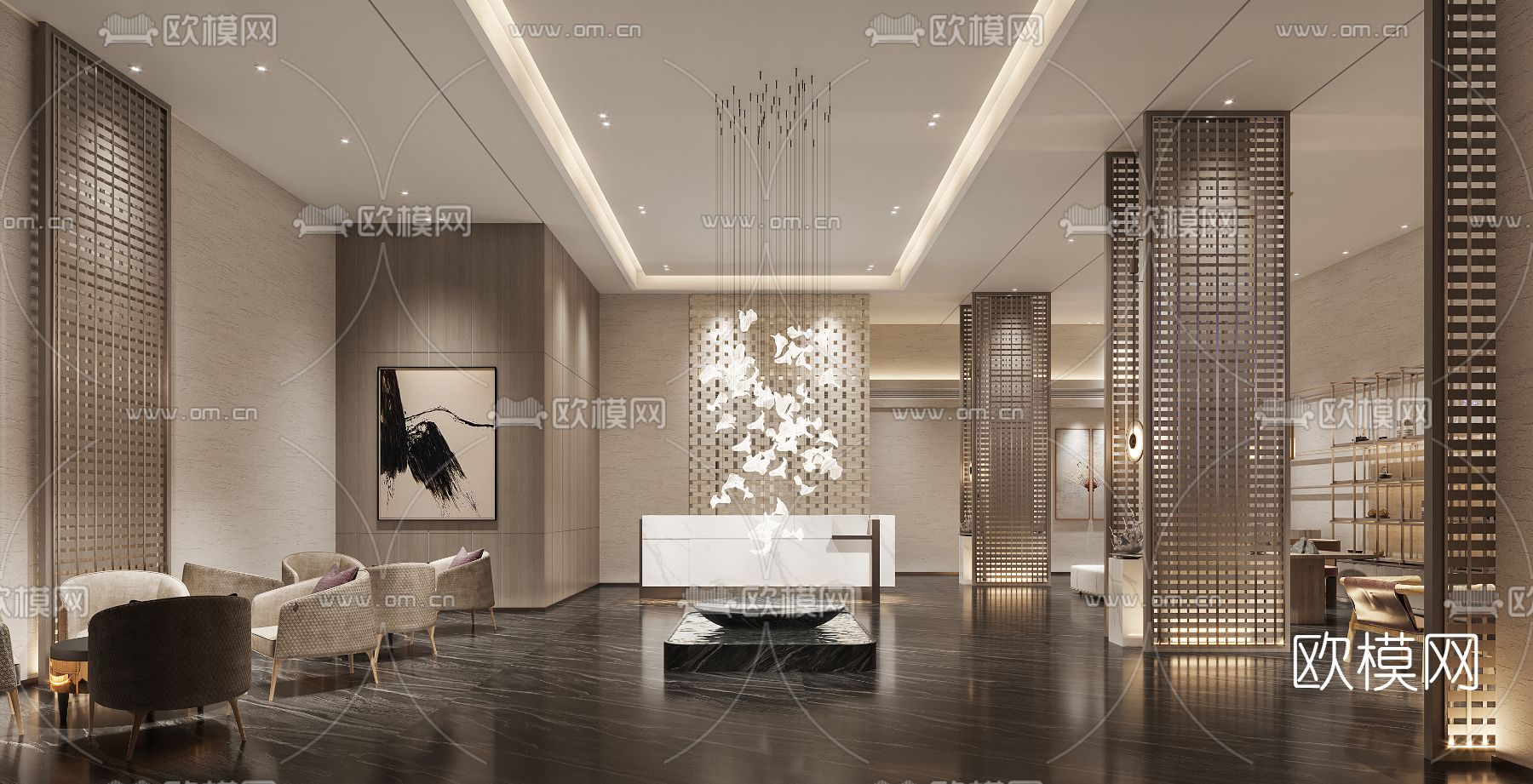 现代轻奢酒店大堂3d模型下载_ID11914582_3dmax免费模型-欧模网
