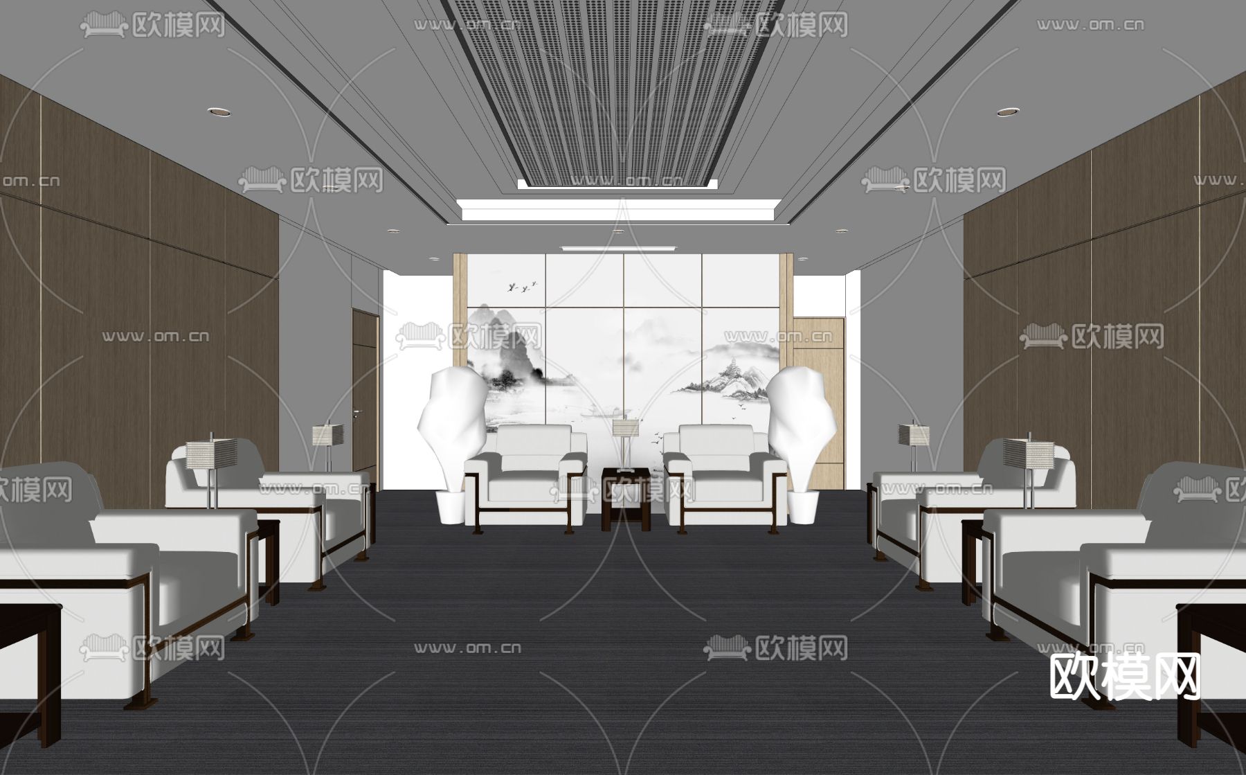 新中式会议室接待室su模型下载