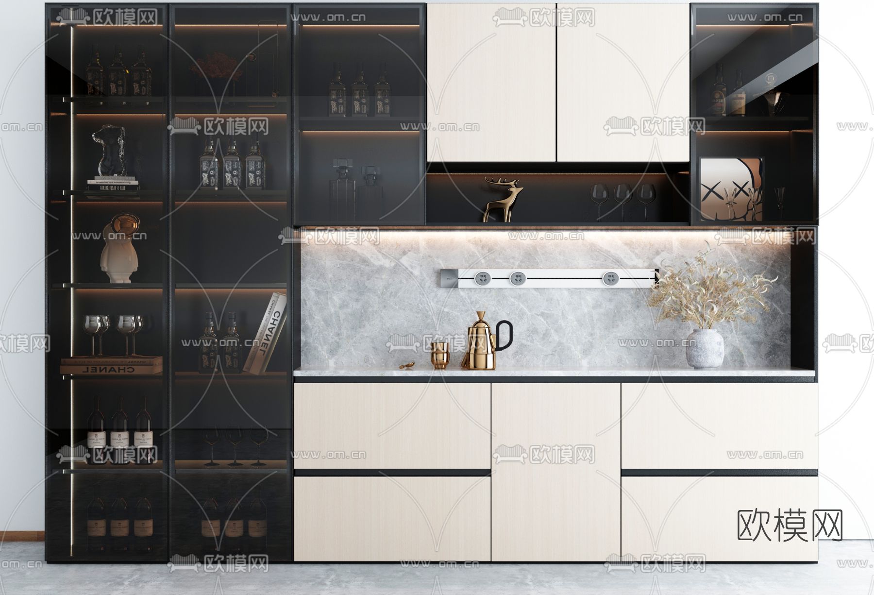 现代轻奢酒柜3d模型下载