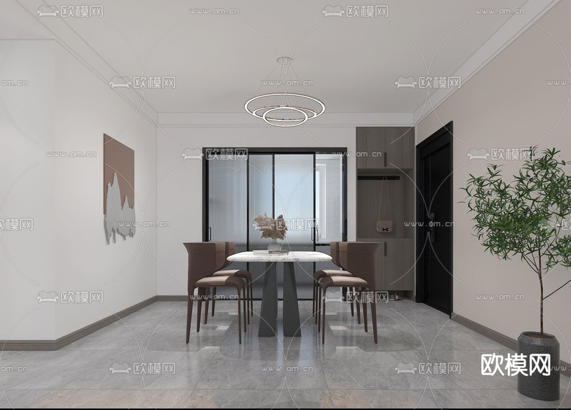 现代客餐厅免费3d模型下载(渲染图3)