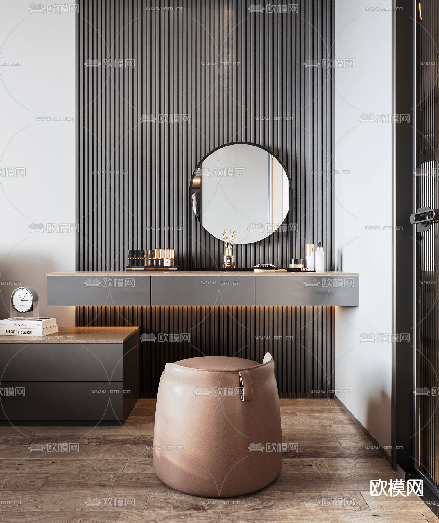 现代梳妆台su模型下载（渲染图1）