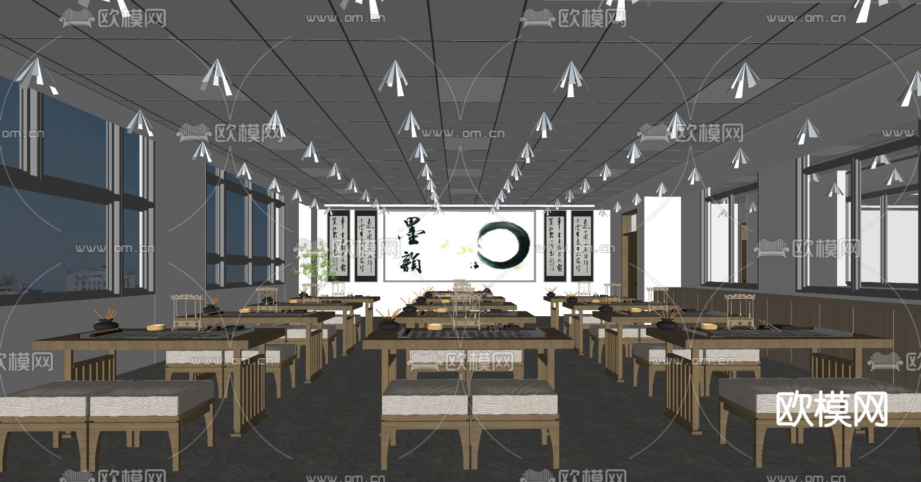 现代书法教室su模型下载（渲染图2）