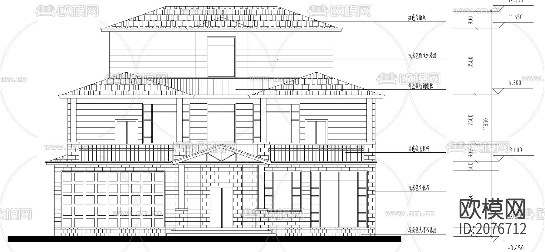别墅区平面设计平立面CAD图下载（渲染图2）