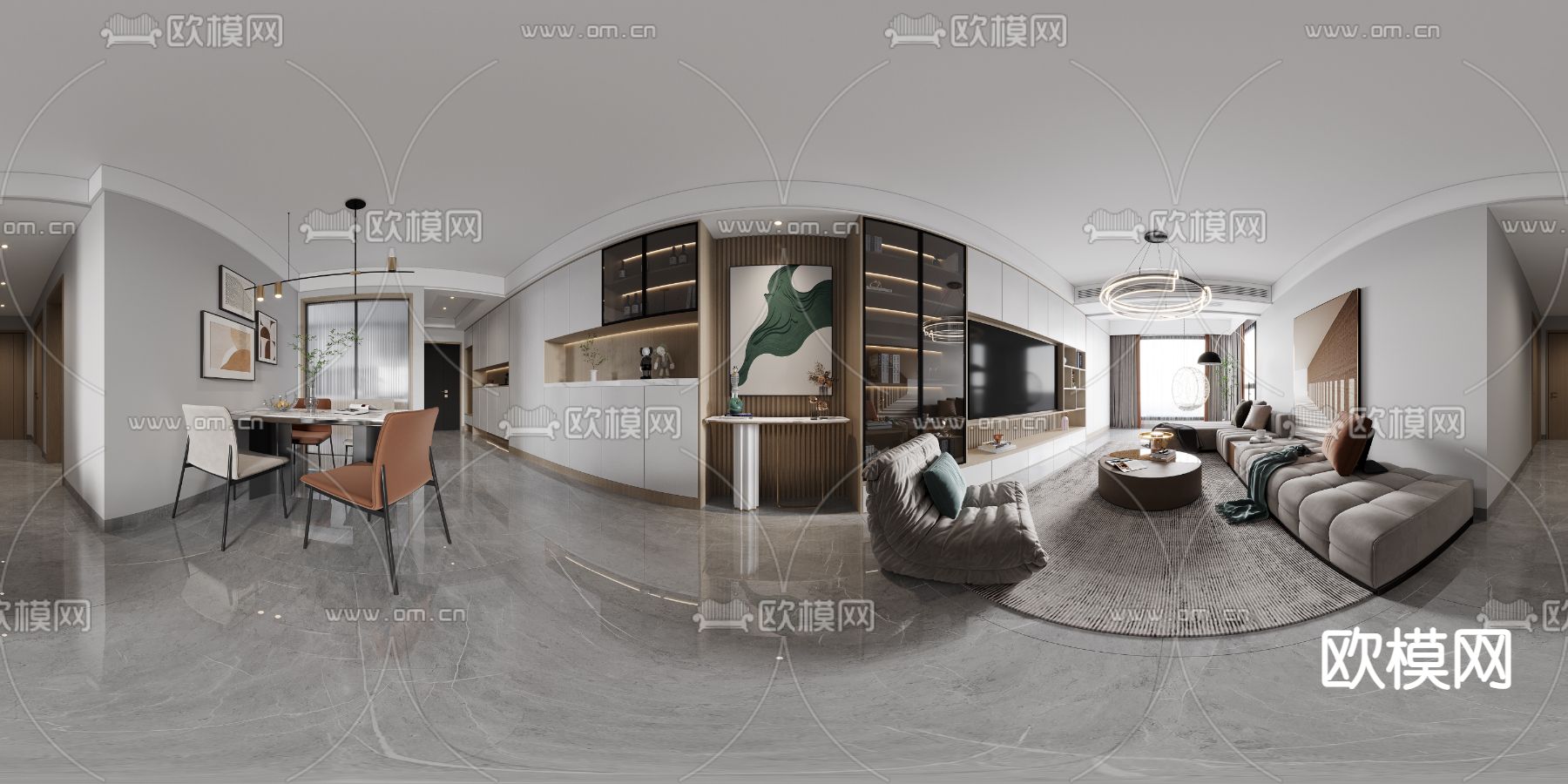 现代客餐厅vr全景3d模型