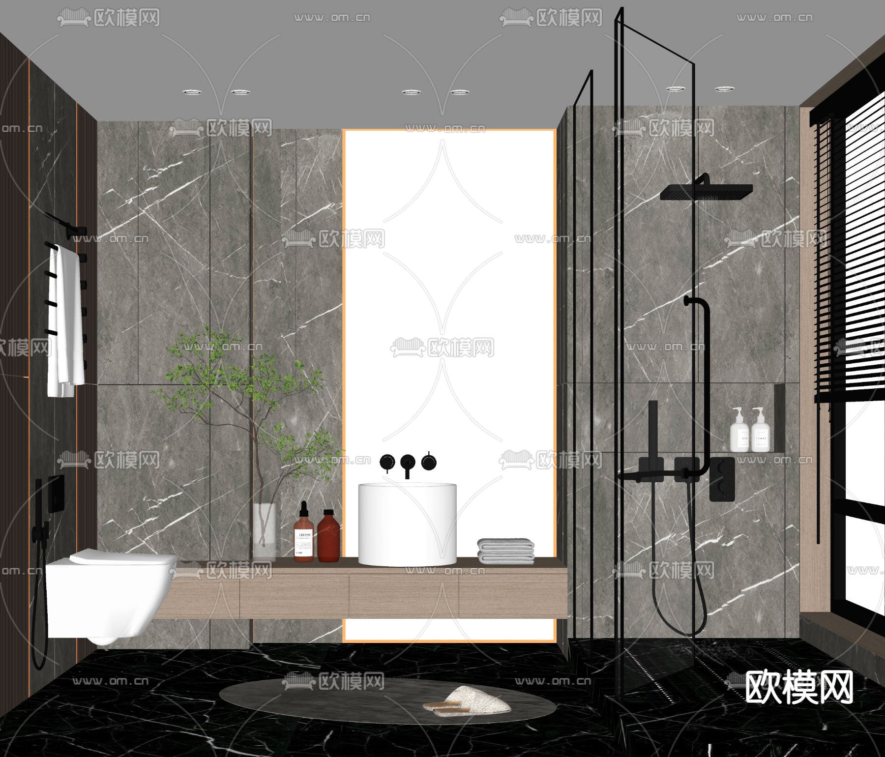 现代浴室卫生间su模型下载（渲染图2）