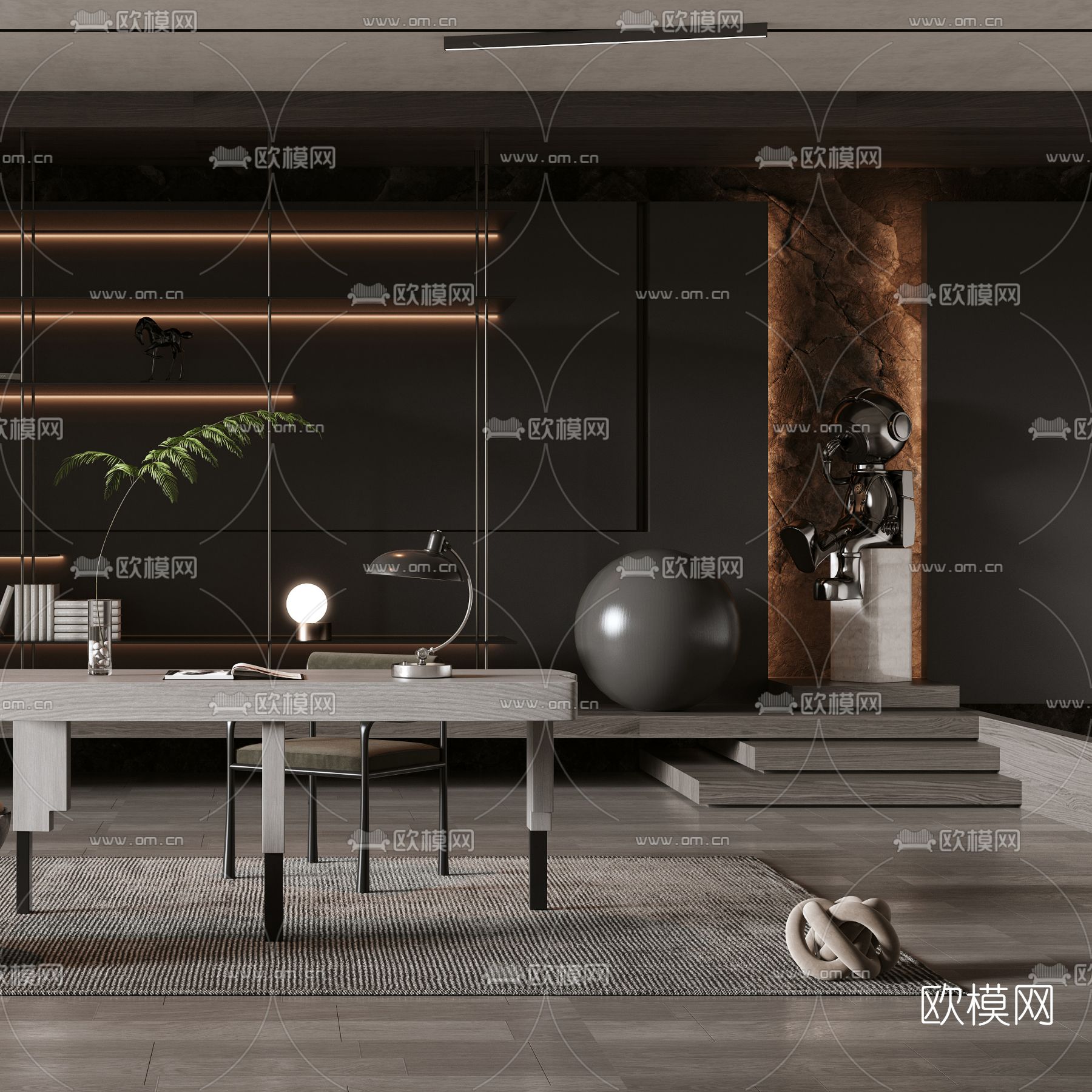 现代书桌椅3d模型下载（渲染图4）