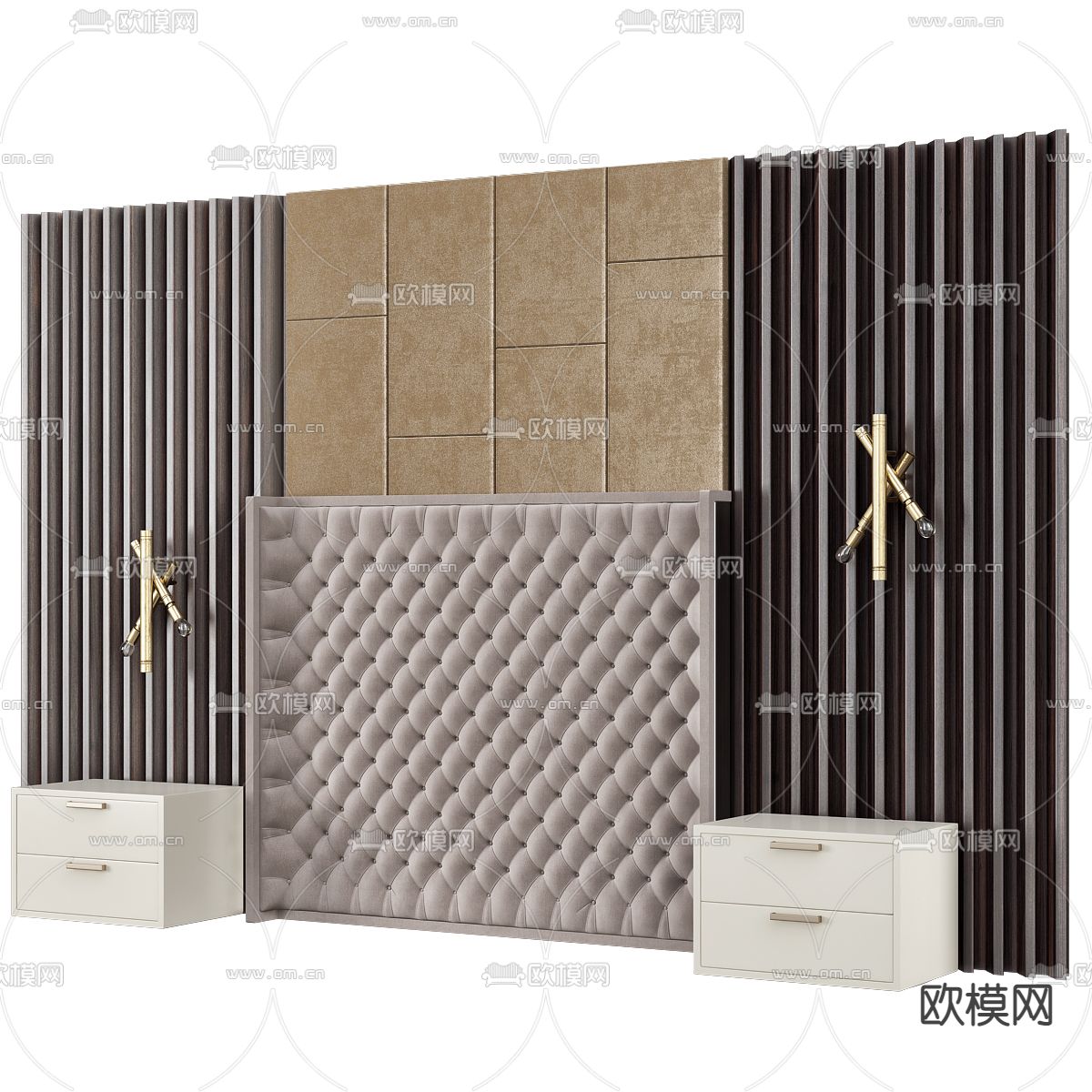 简欧轻奢床头软包3d模型下载（渲染图2）