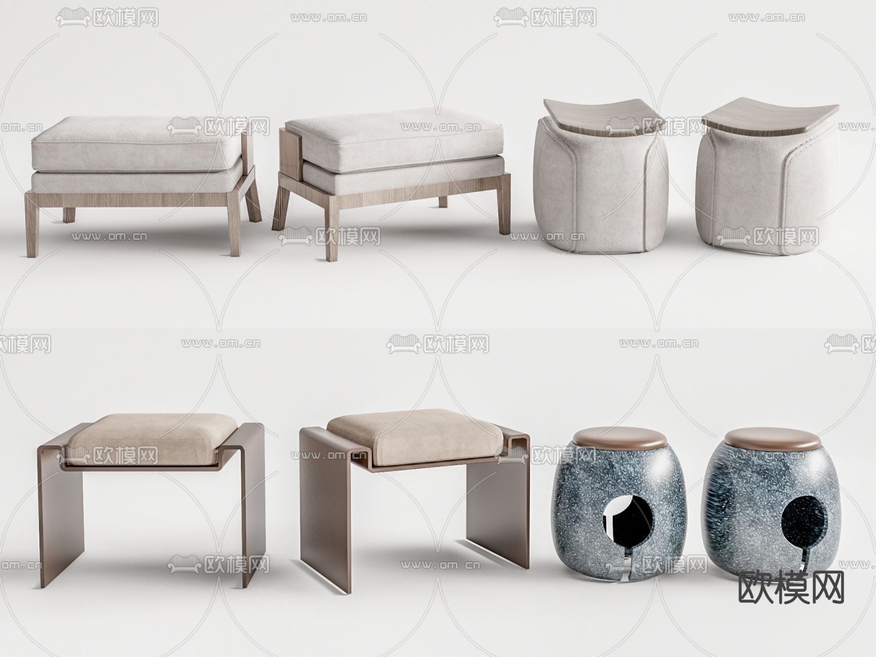 新中式矮凳圆凳su模型下载（渲染图1）