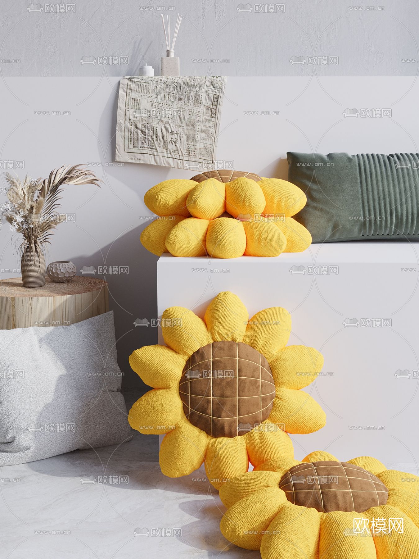 现代卡通向日葵抱枕3d模型下载